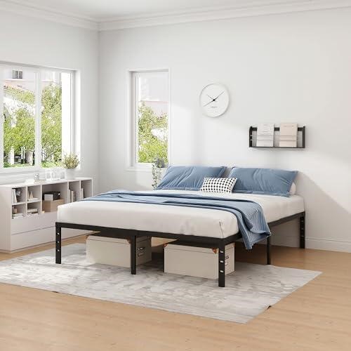 Metal Bed Frame,Full Size Bed Frame with Storage Space,Heavy Duty Sturdy Mattress Foundation,Easy Assembly,No Box Spring Needed, Black,18 Inch, Full - Image 1