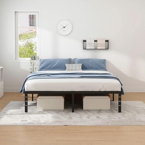 Metal Bed Frame,Full Size Bed Frame with Storage Space,Heavy Duty Sturdy Mattress Foundation,Easy Assembly,No Box Spring Needed, Black,18 Inch, Full - Image 3