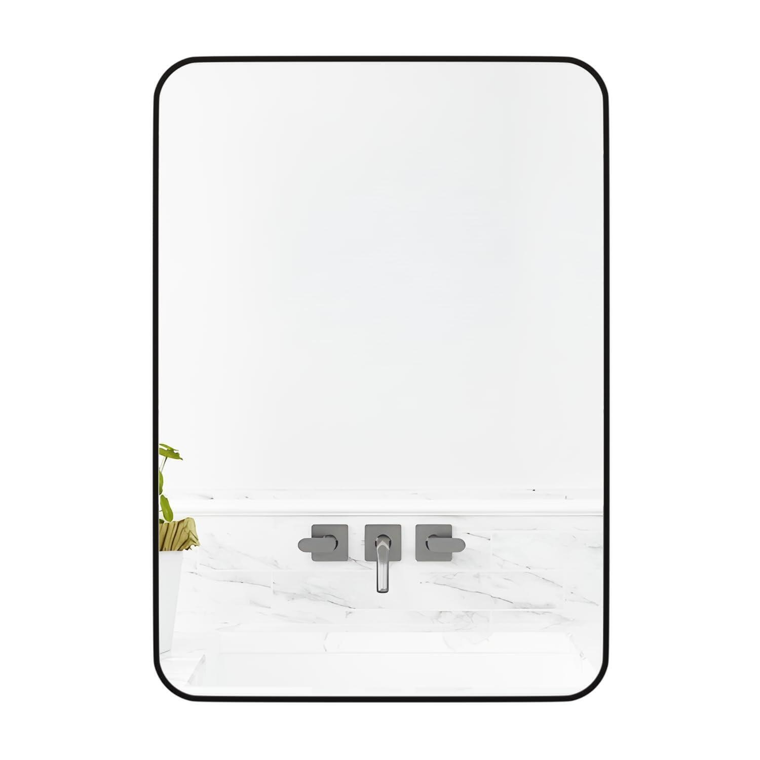 Wall Mirror Bathroom Mirror, 20 x 28 Inch Black Rectangular Mirror with Aluminum Alloy Frame, Rounded Corner Hanging Mirror Decor for Entryway, Bedroom, Living Room - Image 1
