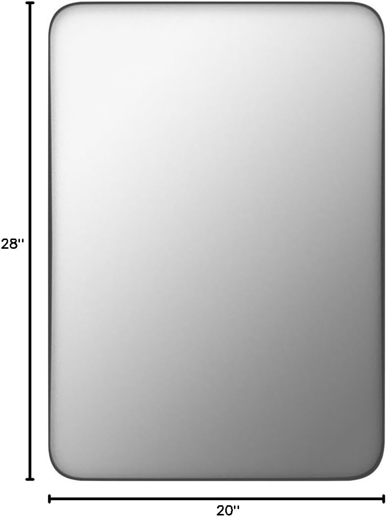 Wall Mirror Bathroom Mirror, 20 x 28 Inch Black Rectangular Mirror with Aluminum Alloy Frame, Rounded Corner Hanging Mirror Decor for Entryway, Bedroom, Living Room - Image 1