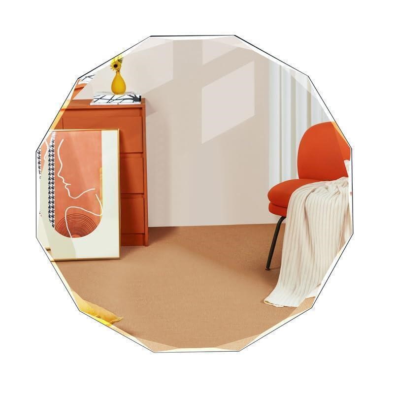 Flat Wall Mirror Beveled Edge Frameless Wall Mount Mirror, Irregular Shaped, Unique Vanity Mirror 24" - Image 1