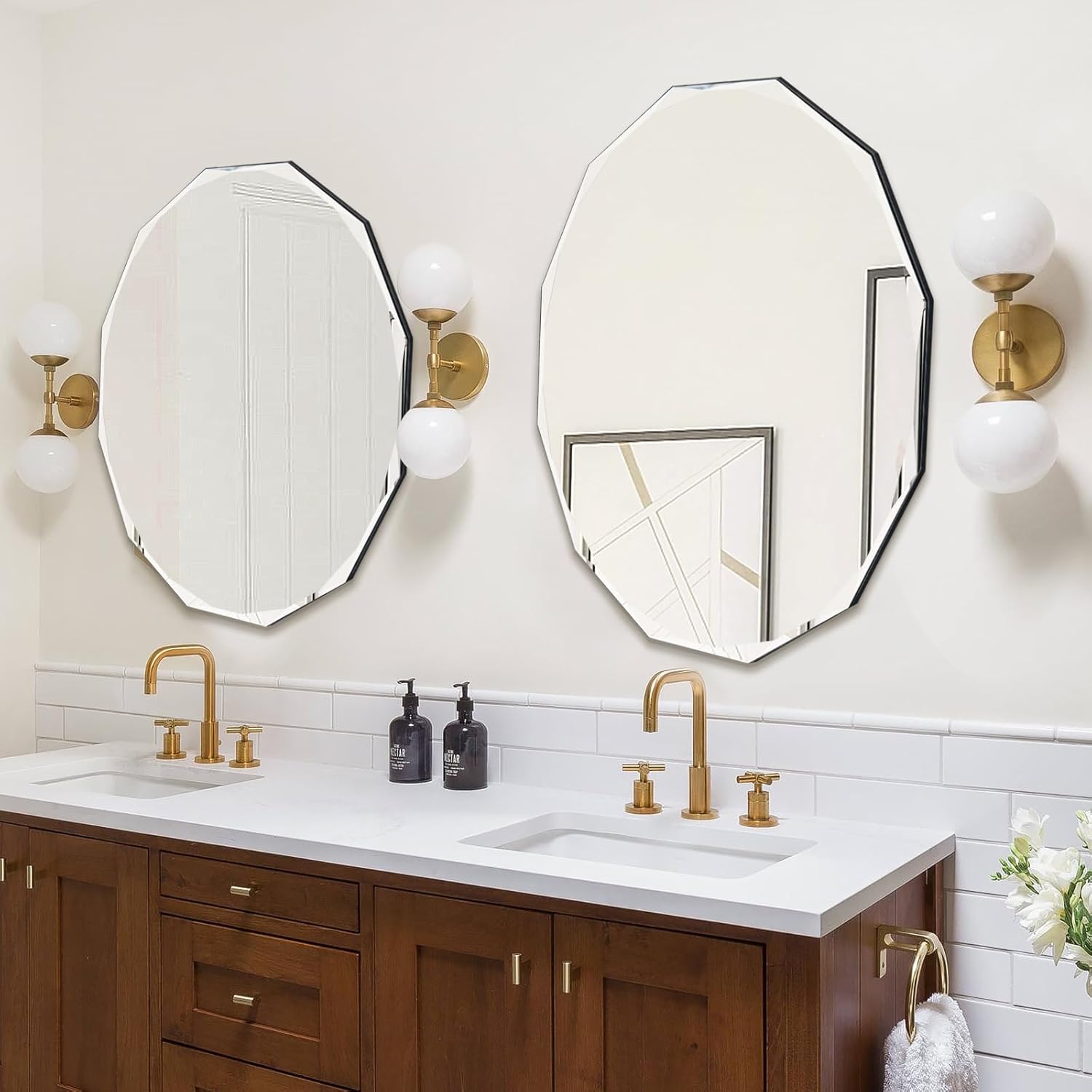 Flat Wall Mirror Beveled Edge Frameless Wall Mount Mirror, Irregular Shaped, Unique Vanity Mirror 24" - Image 1