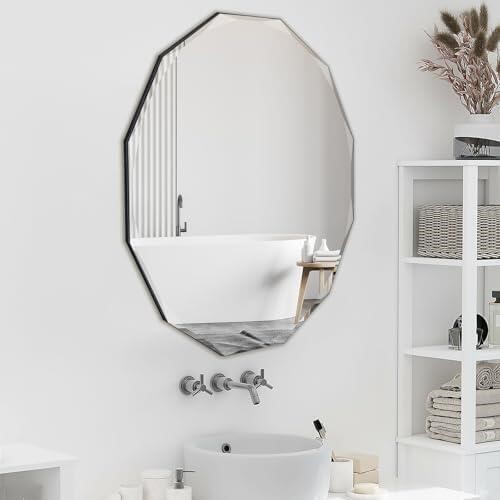 Flat Wall Mirror Beveled Edge Frameless Wall Mount Mirror, Irregular Shaped, Unique Vanity Mirror 24" - Image 2