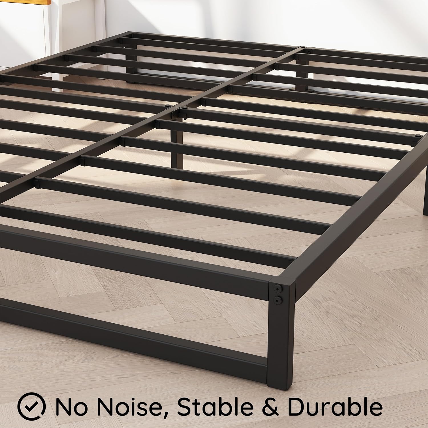 12 Inch King Bed Frame with Rounded Corner Legs, 2000 LBS Heavy Duty Metal King Size Platform Bed Frame No Box Spring Needed, Noise Free, Easy Assembly, Black King 12 Inch - Image 5