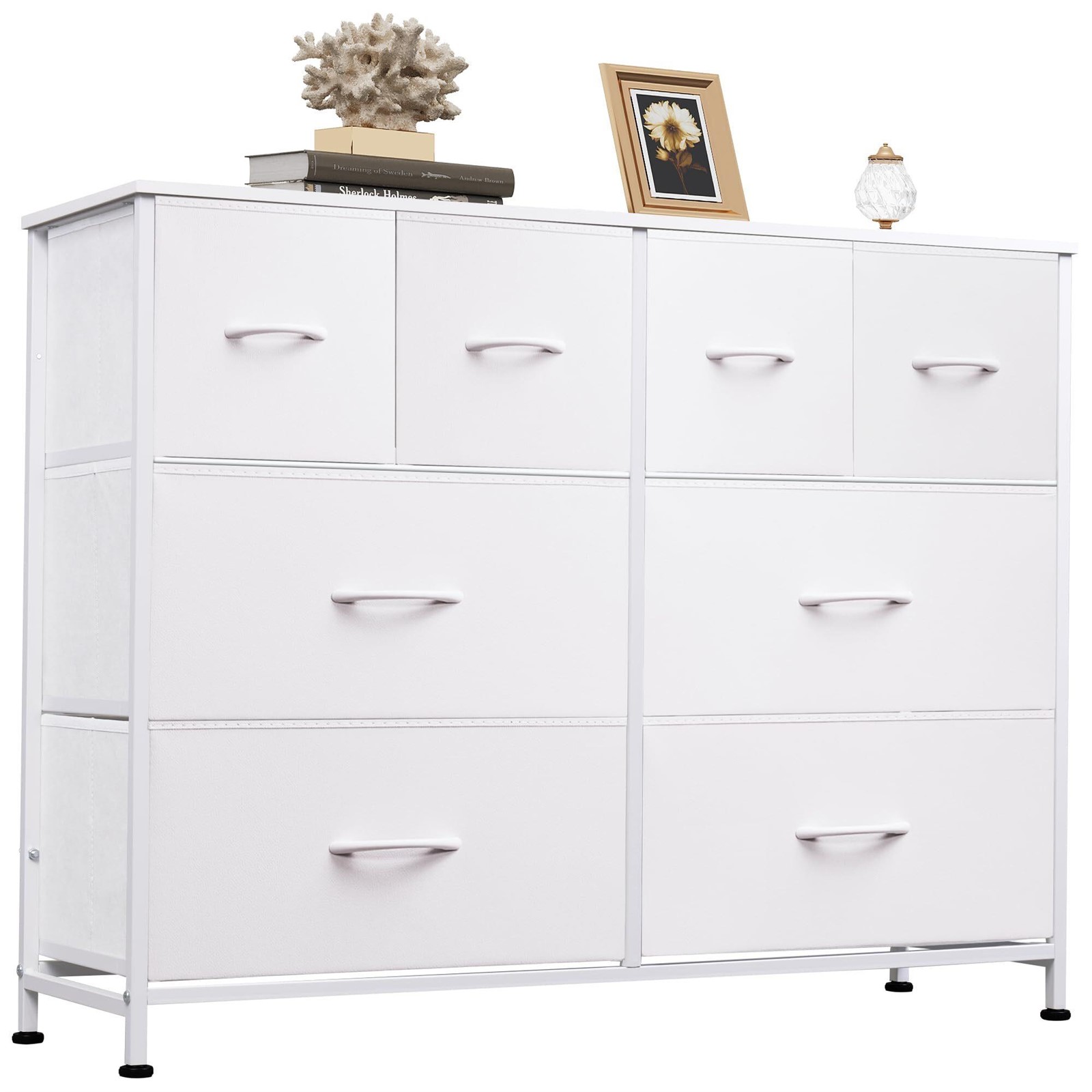 Dresser for Bedroom with 8 Drawers, Wide Fabric Dresser for Storage and Organization, Bedroom Dressers, Chest of Drawers for Living Room, Closet, Hallway, White White 8 Drawers - Image 1