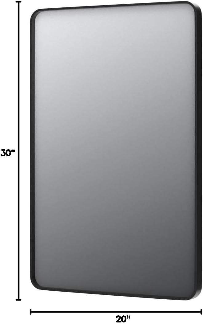 20x30 Inch Black Metal Framed Bathroom Mirror for Wall, Matte Black Bathroom Vanity Mirror Farmhouse, Large Rounded Rectangle Mirror, Anti-Rust, Hangs Horizontally or Vertically  - Image 1