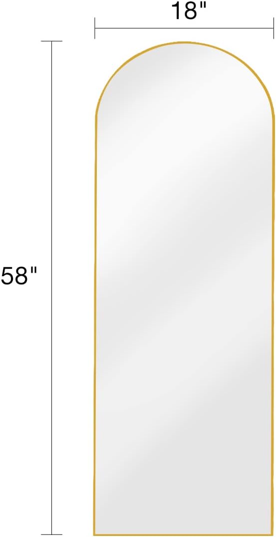 58"x18" Arched Full Length Mirror - Gold Freestanding Floor Mirror for Bedroom, Living Room, Dressing Room - Elegant Arch Design, Wall Mount or Standing, Lightweight & Shatterproof  - Image 1