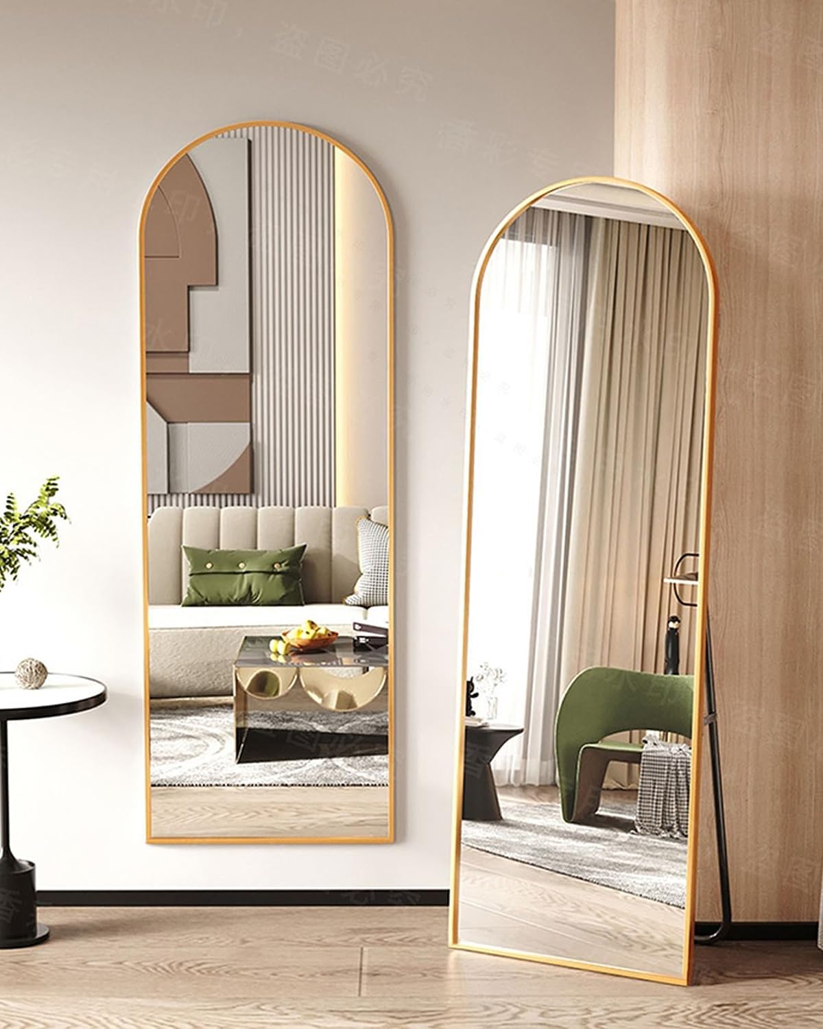 58"x18" Arched Full Length Mirror - Gold Freestanding Floor Mirror for Bedroom, Living Room, Dressing Room - Elegant Arch Design, Wall Mount or Standing, Lightweight & Shatterproof  - Image 3