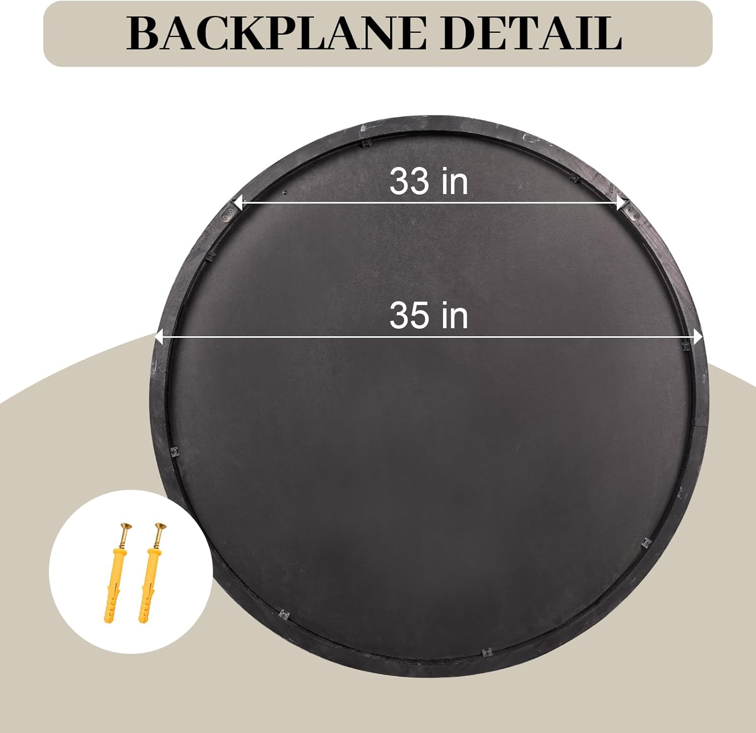 35" Round Wood Mirror, Large Wooden Round Mirror, Wood Round Mirrors for Wall Decor, Rustic Circle Wall Mirrors for Entryway, Living Room, White Washed Frame - Image 1