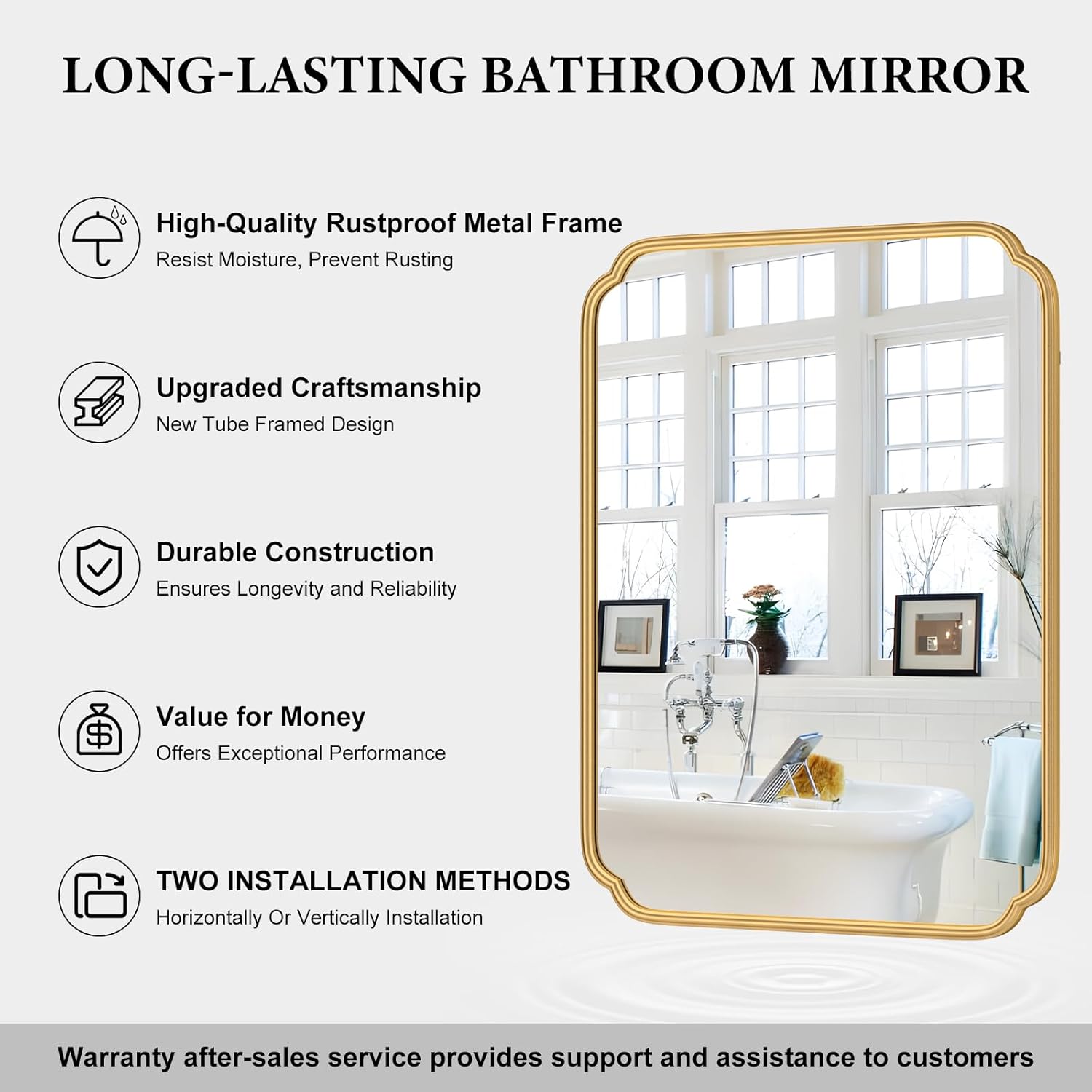 Gold Bathroom Mirror for Over Sink, 30" x 40" Modern Rounded Corner Rectangle Wall Mirror for Bathroom Vanity Decorative with Non-Rusting Iron Metal Framed (Horizontal/Vertical) - Image 2