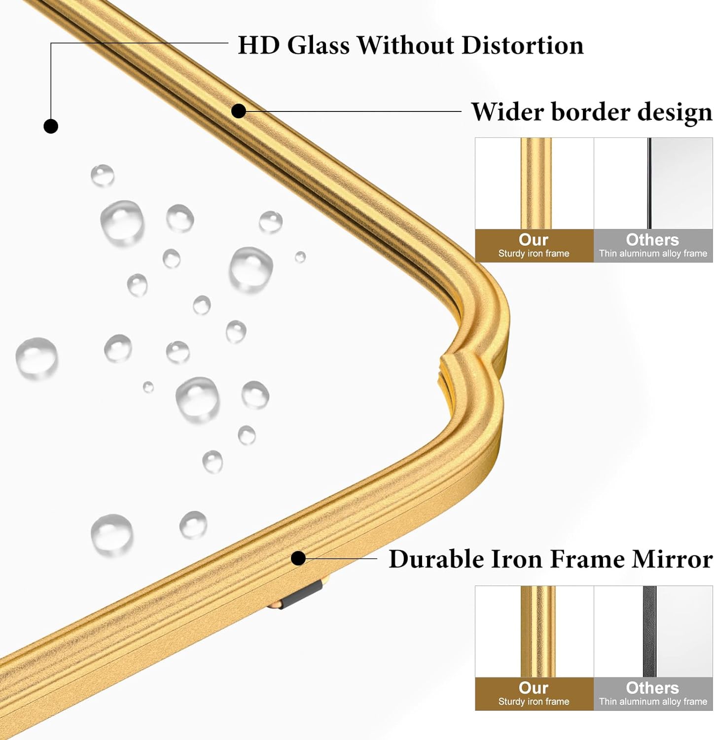 Gold Bathroom Mirror for Over Sink, 30" x 40" Modern Rounded Corner Rectangle Wall Mirror for Bathroom Vanity Decorative with Non-Rusting Iron Metal Framed (Horizontal/Vertical) - Image 4