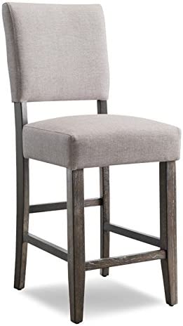 10086BB/HG Upholstered Back Counter Height Stool with Wood Base, Set of 2, for Kitchen Counters and Islands, Blackbean and Gray Wash/Heather Gray - Image 1