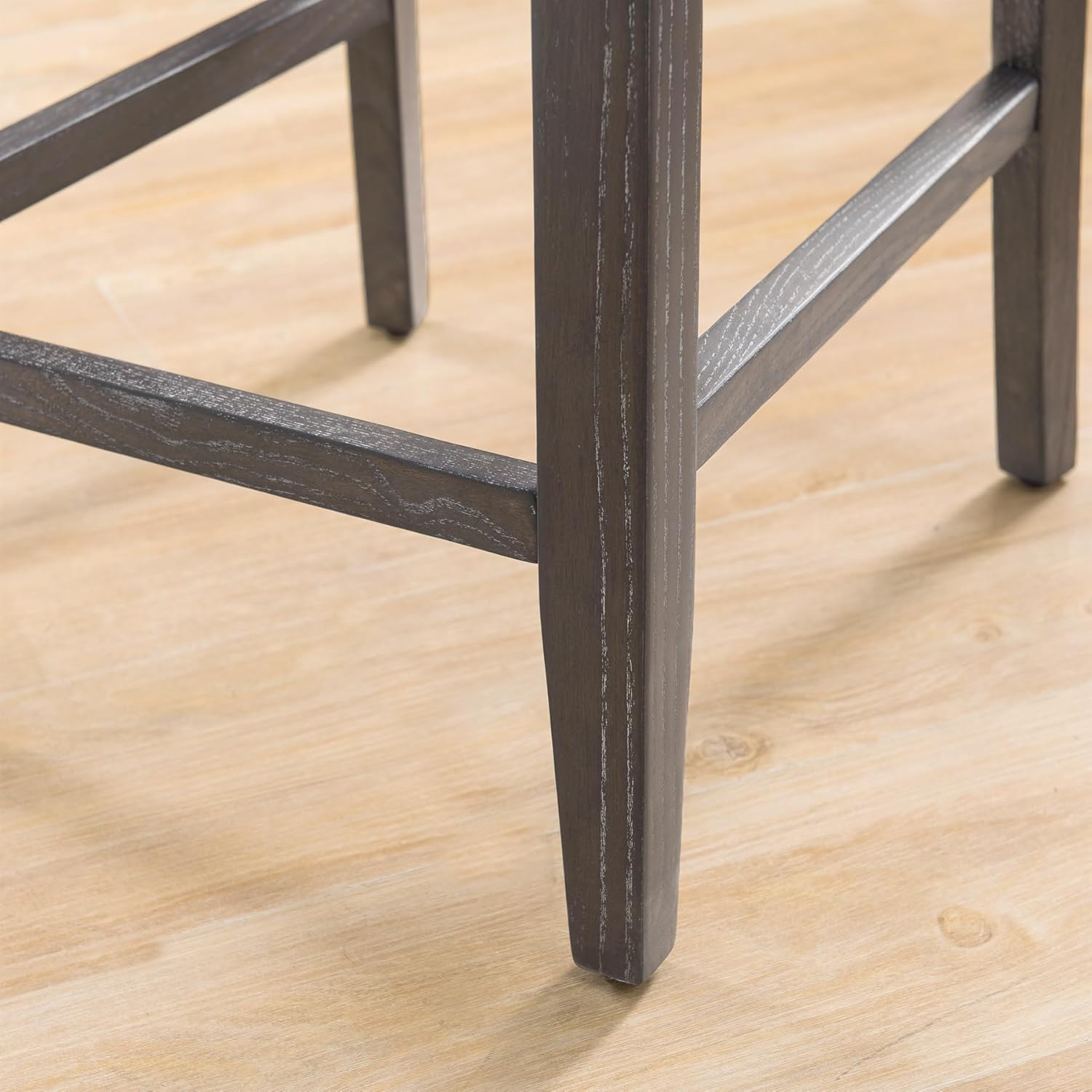 10086BB/HG Upholstered Back Counter Height Stool with Wood Base, Set of 2, for Kitchen Counters and Islands, Blackbean and Gray Wash/Heather Gray - Image 1
