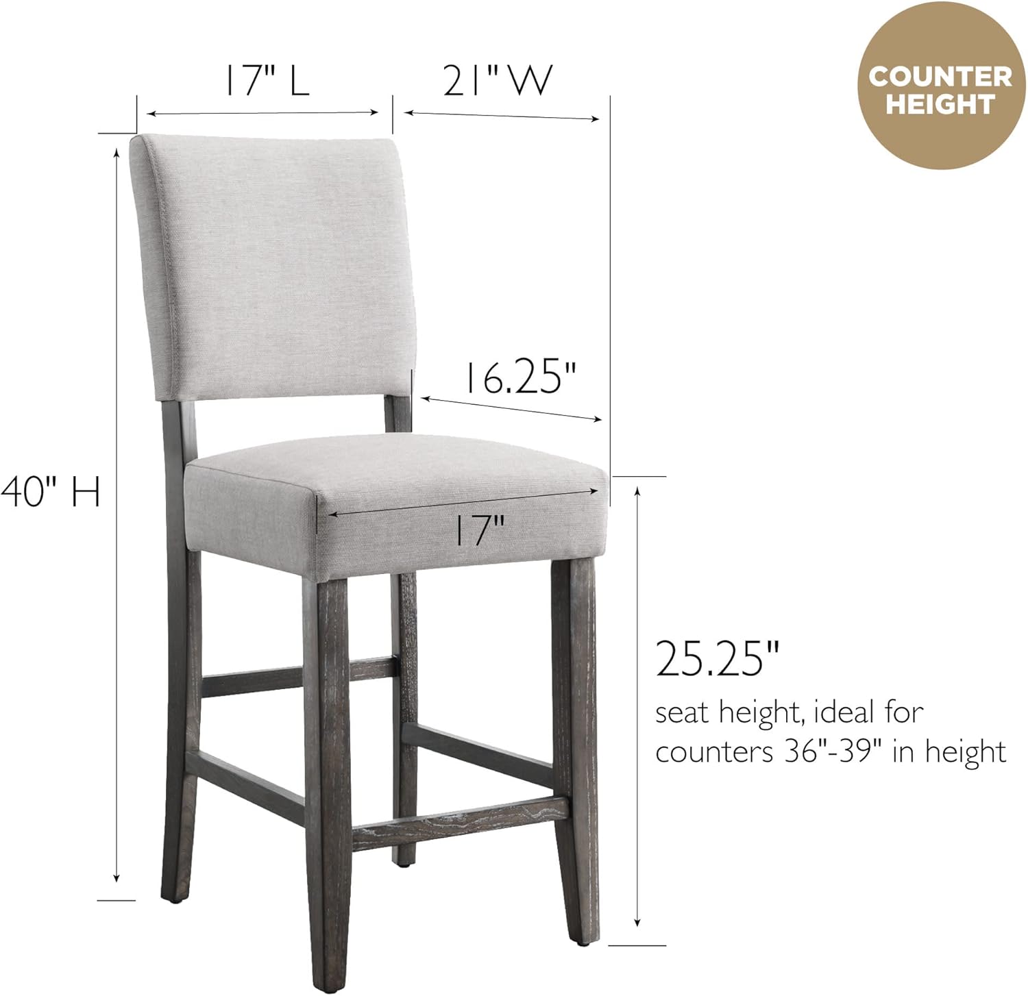 10086BB/HG Upholstered Back Counter Height Stool with Wood Base, Set of 2, for Kitchen Counters and Islands, Blackbean and Gray Wash/Heather Gray - Image 2