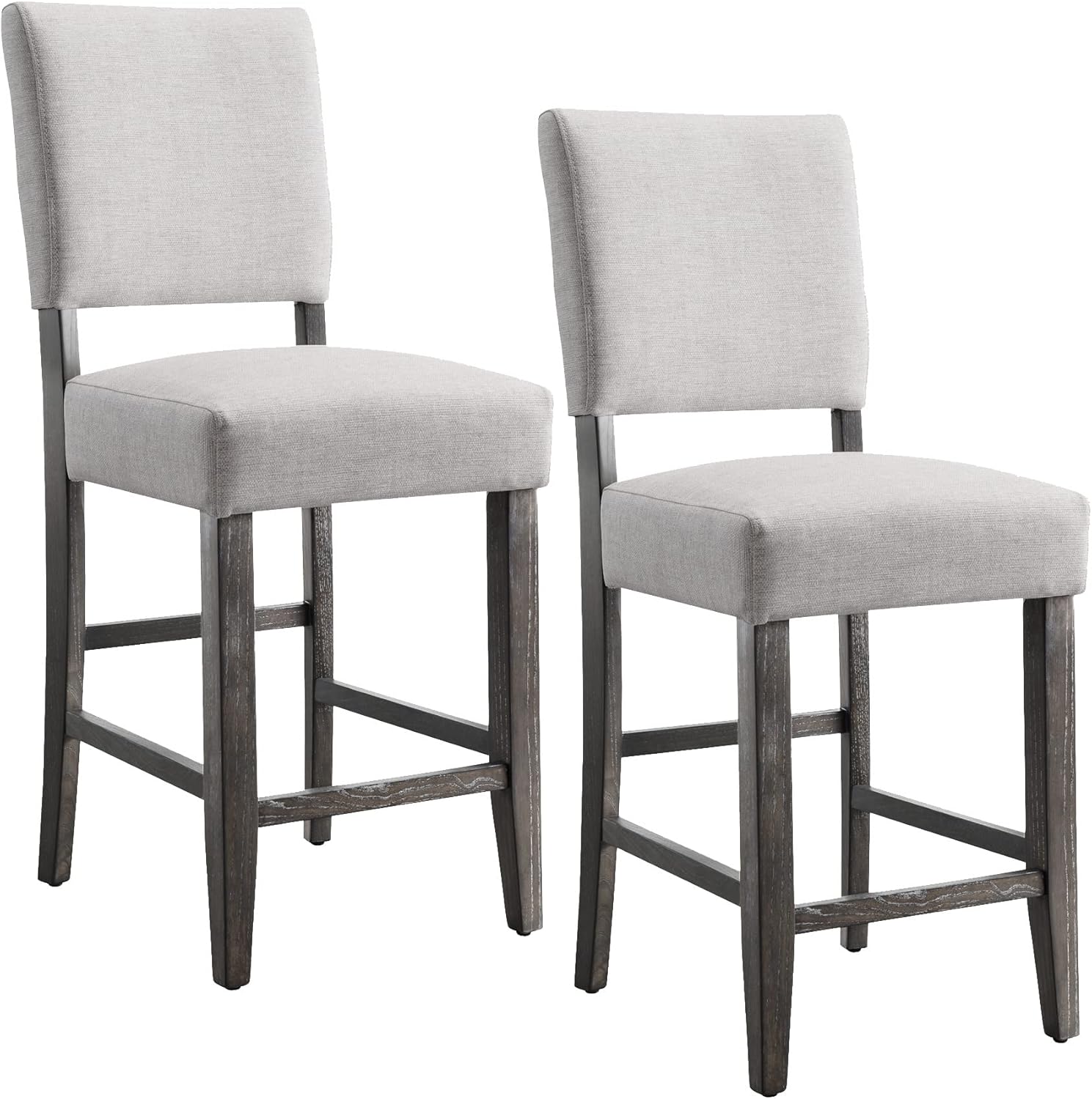 10086BB/HG Upholstered Back Counter Height Stool with Wood Base, Set of 2, for Kitchen Counters and Islands, Blackbean and Gray Wash/Heather Gray - Image 3