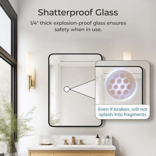 Black Bathroom Mirror for Over Sink 22 x 30 Inch, Matte Black Rectangle Mirror for Wall, Rounded Metal Frame Vanity Mirror - Image 2