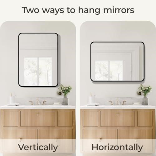 Black Bathroom Mirror for Over Sink 22 x 30 Inch, Matte Black Rectangle Mirror for Wall, Rounded Metal Frame Vanity Mirror - Image 4