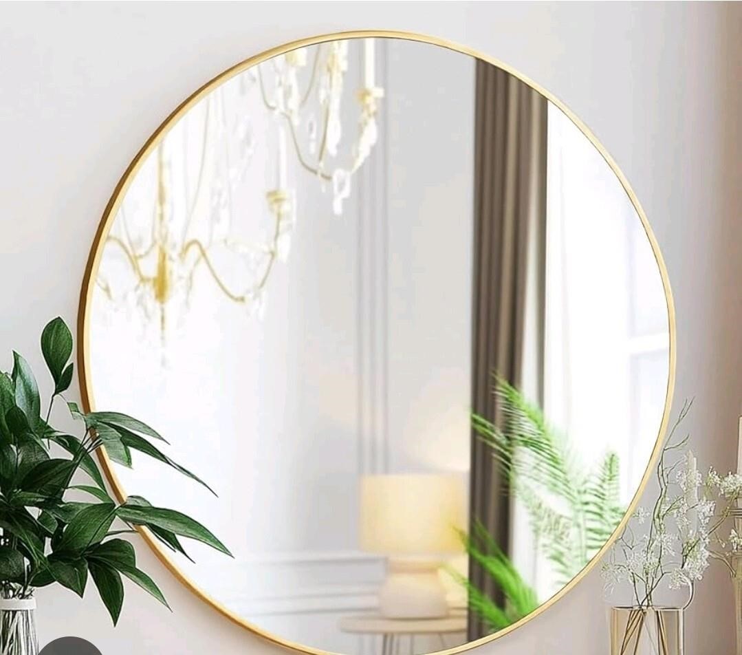 Gold Metal Frame Bathroom Mirrors, Round Wall Mounted Mirrors for Bathroom, Hallway, Living Room, Bedroom - Image 1
