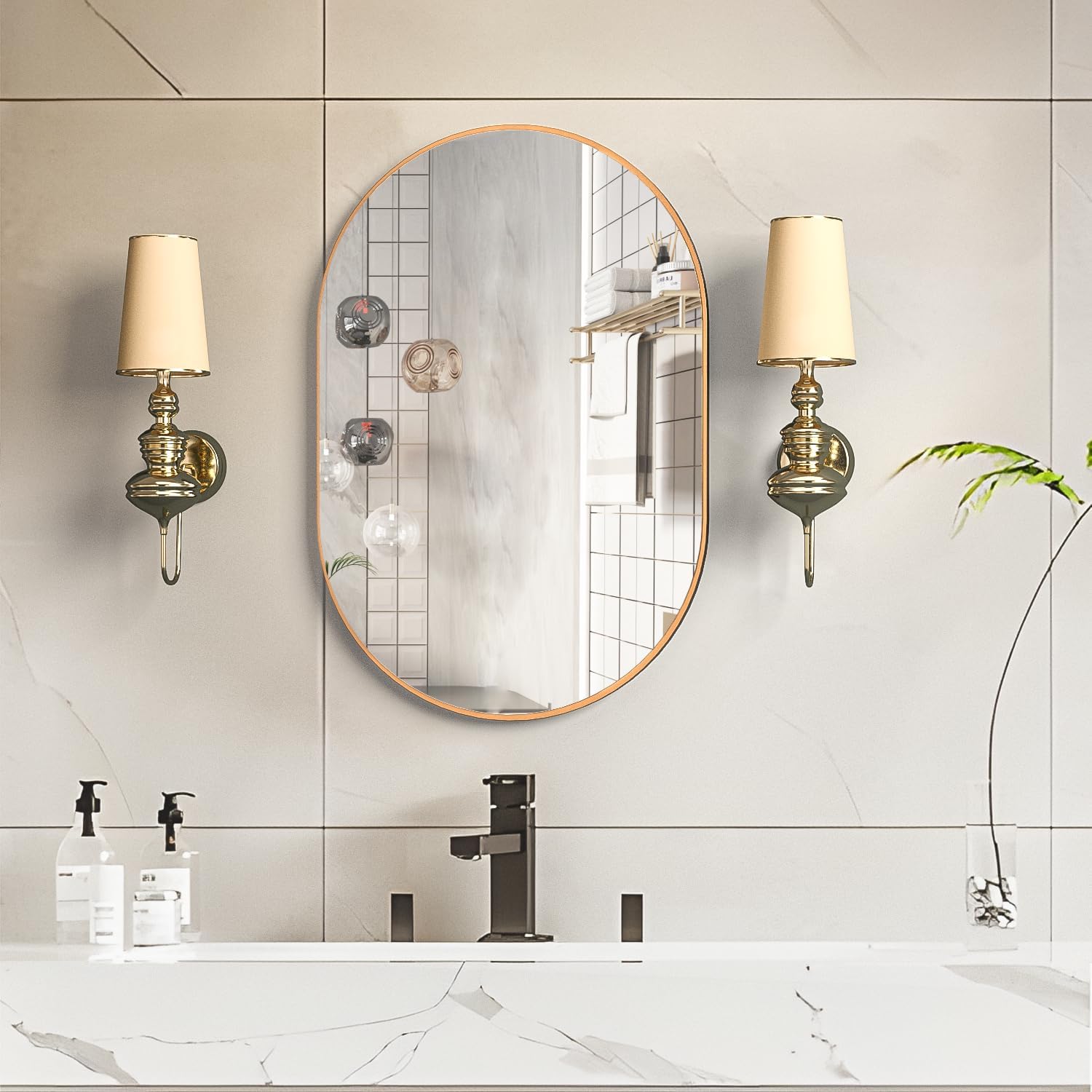 Oval Bathroom Mirror Capsule Wall Vanity Mirror, 20"x30" Pill Mirrors Wall Mounted Mirror, Large Modern Mirror with Gold Metal Frame, Decor for Entryway, Bedroom, Living Room - Image 2