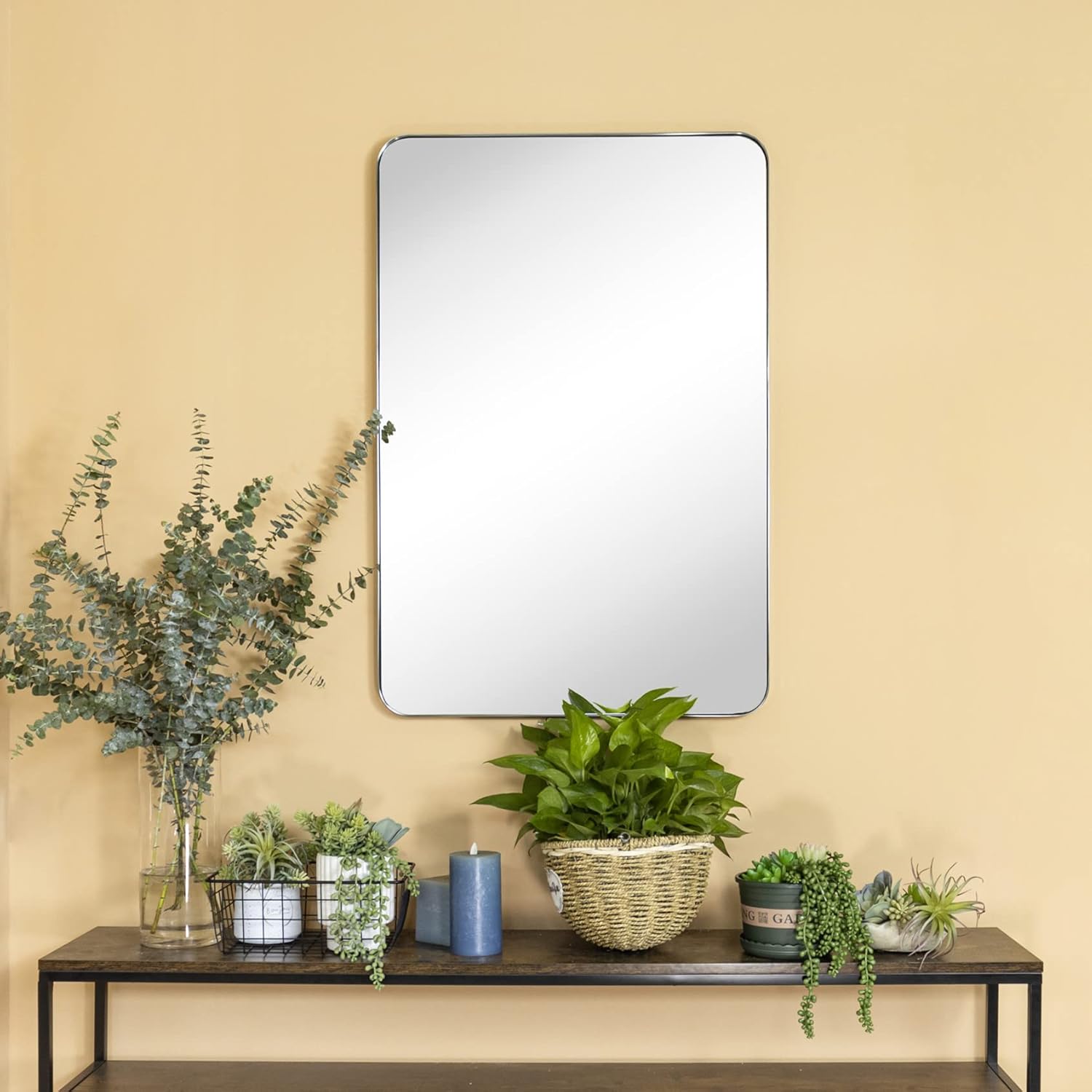 24x36'' Chrome Metal Framed Bathroom Mirror for Wall in Stainless Steel Rounded Rectangular Bathroom Vanity Mirrors Wall Mounted - Image 3