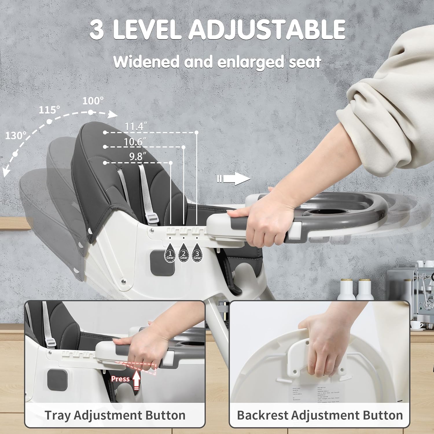 Baby High Chair, Grey, 6 in 1 Convertible High Chairs for Babies and Toddlers with 5-Point Safety Harness,Foldable High Chair for Space-Saving, Adjustable Dining Tray,Backrest & Height,Easy to Clean Surface - Image 2